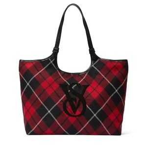 Victoria's Secret Red and Black Plaid Weekender Travel Tote‎ Bag